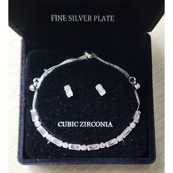 BRACELET AND EARRINGS-DANECRAFT-Cubic Zirconia-Fine Silver Plate-In Box - Picture 5 of 9